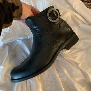 Fluevogs Adrians Jules Black Leather Ankle Boots with Buckle